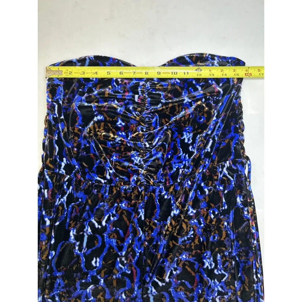 Open Edit Womens Velour Jumpsuit Stretch Strapless Printed Blue Size L. NWOT - Picture 8 of 8